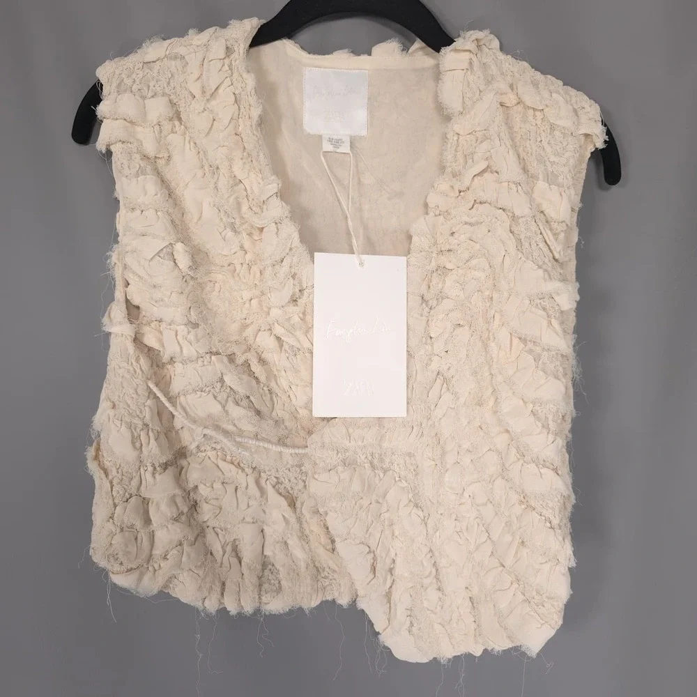 ZARA Kids Girls Girls 6-8Y Top Vest Textured Ruffle Wrap Tie Cream 7521/751/712